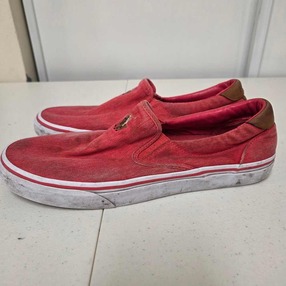 Polo Ralph Lauren Thompson Mens 10.5 D Red Twill Slip On Sneakers 01087